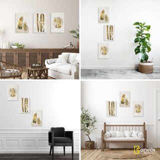Foto 3 | Cuadro Canvas Revolution Tríptico Vertical Love Oro y Adorno Set de 3 Piezas 30 X 45 CM C/U