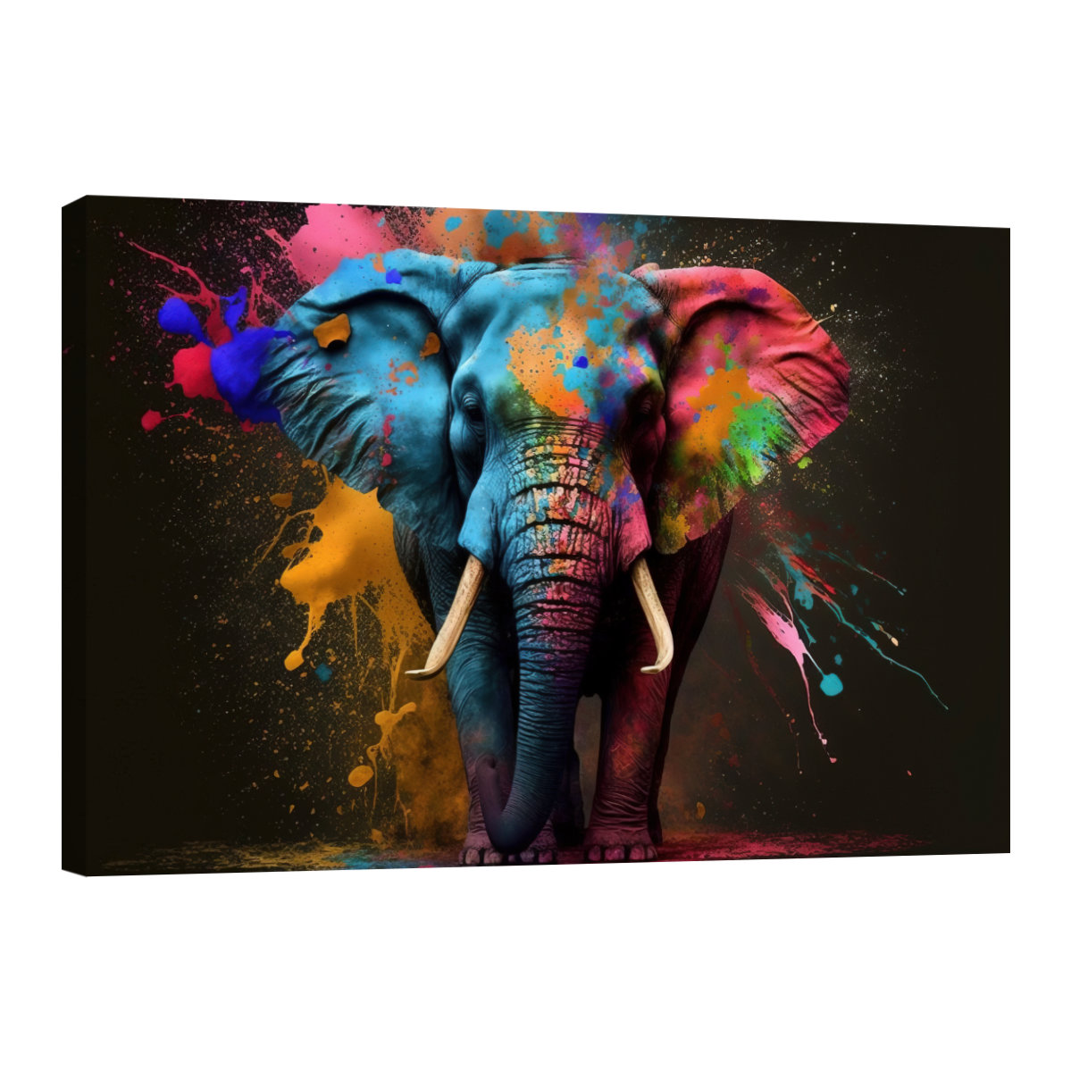 Cuadro Canvas Revolution 90 x 60 cm Elefante Feliz Colorido