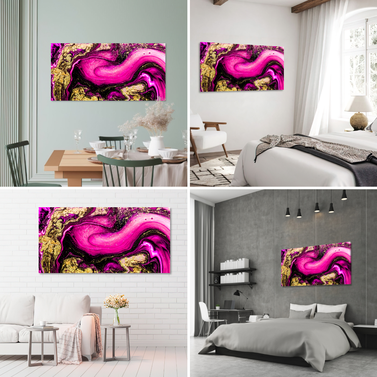 Foto 2 | Cuadro Canvas Revolution 120 X 60 CM Olas Rosadas con Brillo