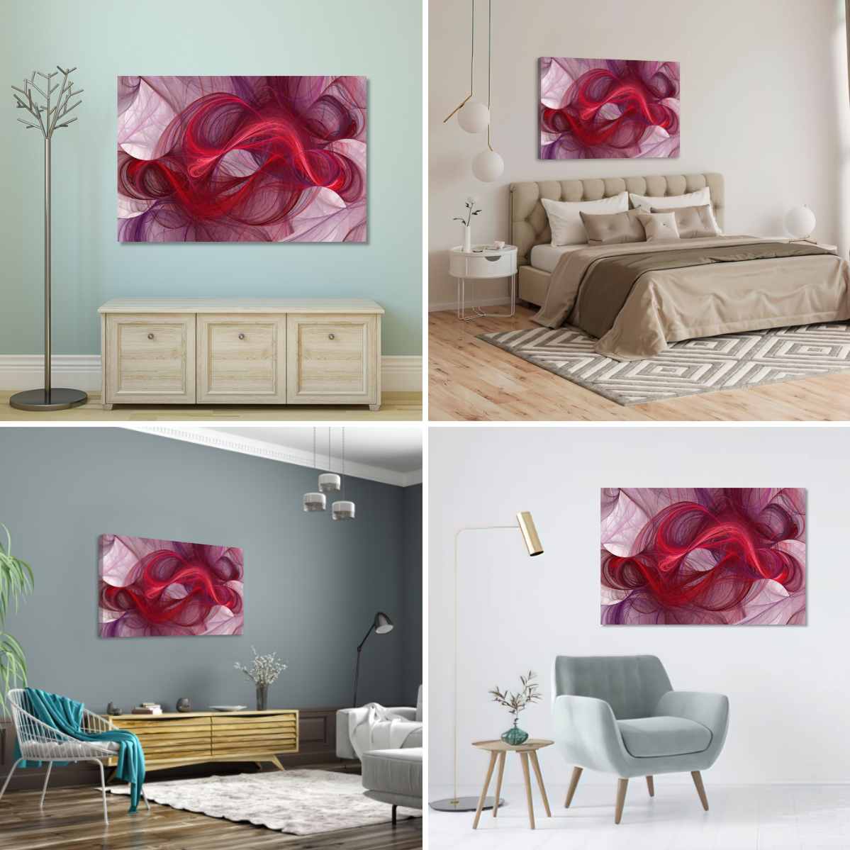 Foto 2 | Cuadro Canvas Revolution 120 X 80 CM Olas Rojas Minimalistas