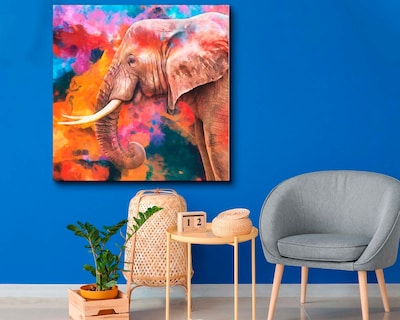 Foto 2 | Cuadro Decorativo Canvas Art Pintura Moderna de Elefante Fondo Colorido Multicolor 120 X 120 CM