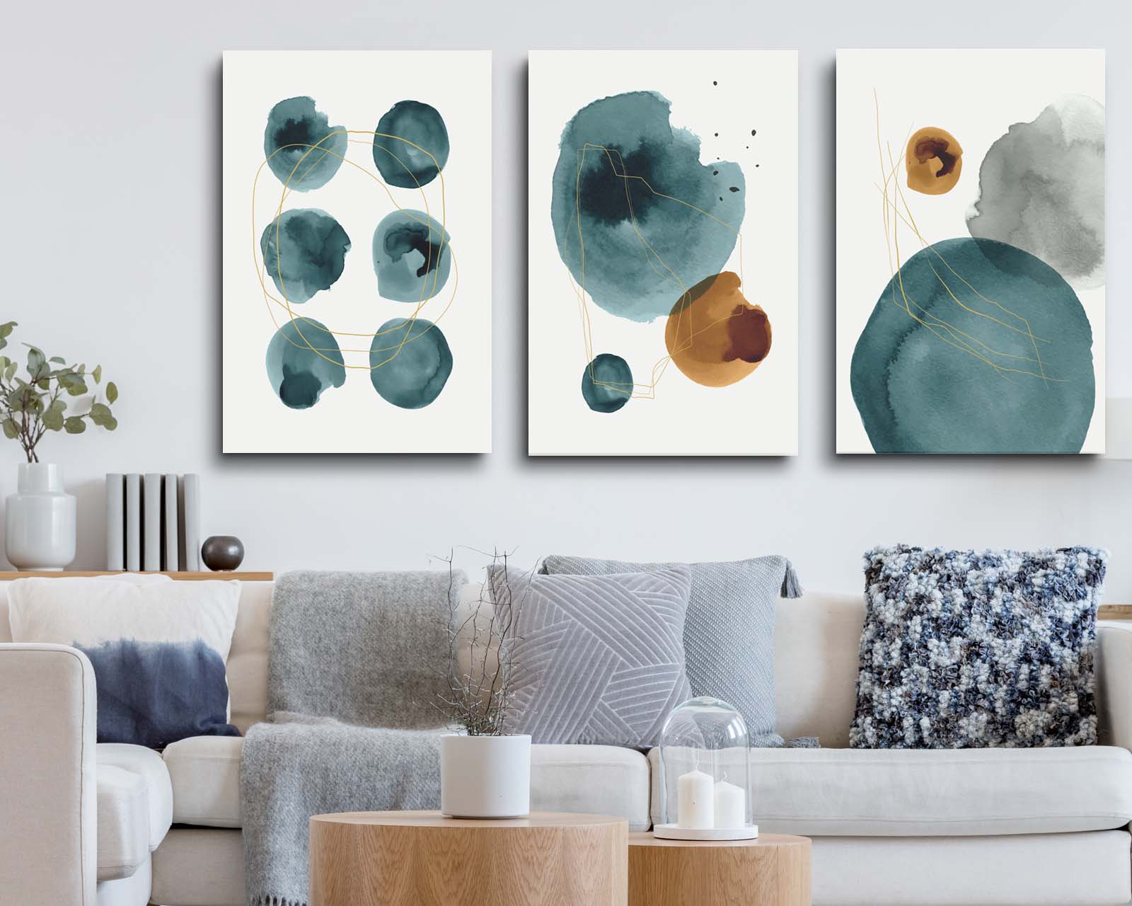 Foto 2 | Set de 3 Cuadros Decorativos Canvas Art Ilustraciones Minimalistas Azul Multicolor 40 X 60 CM