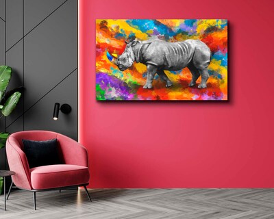 Foto 2 | Cuadro Decorativo Canvas Art Pintura Moderno de Rinoceronte Multicolor 130 x 80 cm