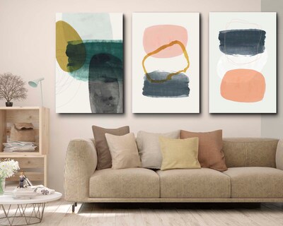 Foto 2 | Set de 3 Cuadros Decorativos Canvas Art Ilustraciones Pintadas a Mano Multicolor 40 X 60 CM