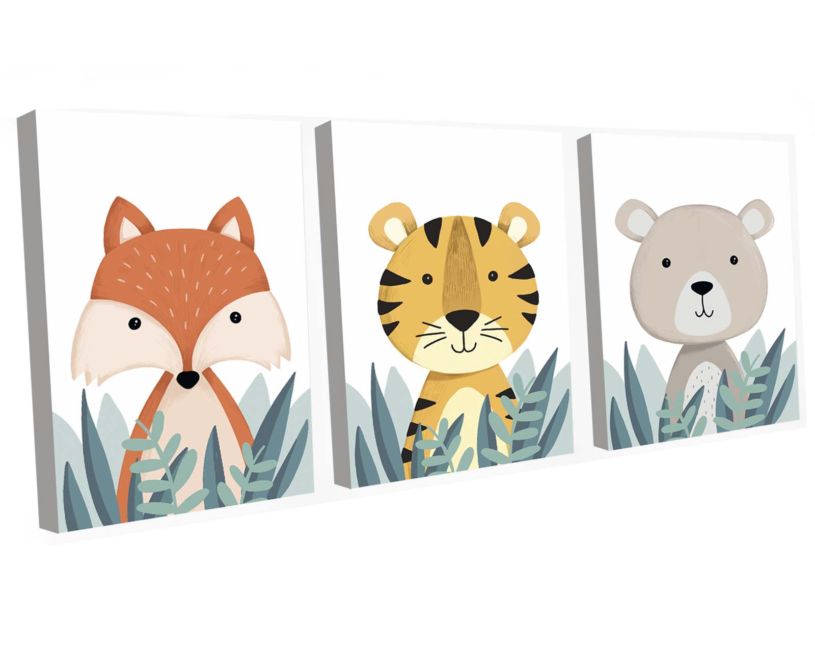 Set De 3 Cuadros Decorativo Canvas Art Zorritos, Tigres Y De Osito  Multicolor 60x40cm