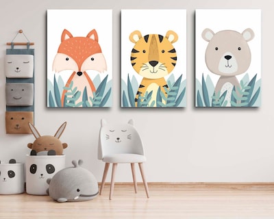 Foto 2 | Set De 3 Cuadros Decorativo Canvas Art Zorritos, Tigres Y De Osito Multicolor 60x40cm