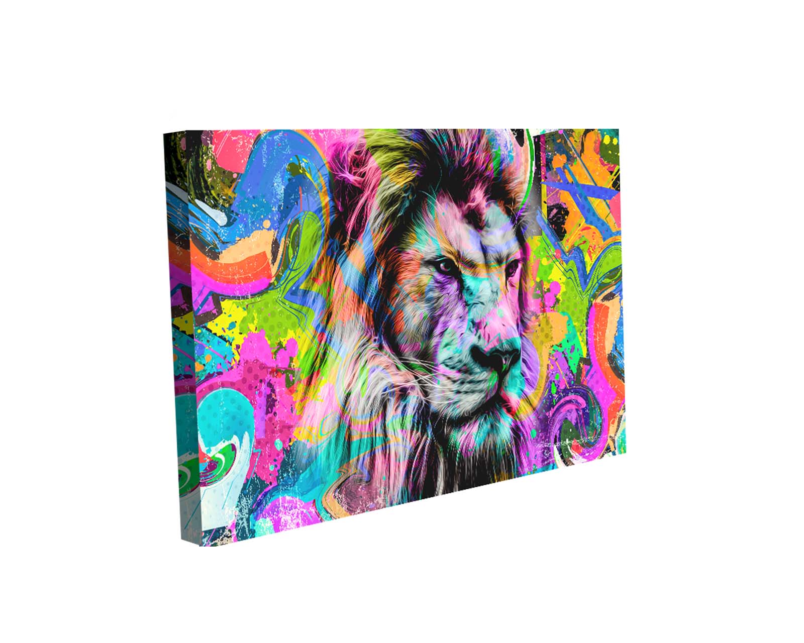 Cuadro Decorativo Canvas Art Cabeza de León en Pintura de Grafitti Colorida  Multicolor 180 x 120 cm