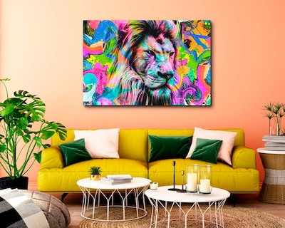 Foto 2 | Cuadro Decorativo Canvas Art Cabeza de León en Pintura de Grafitti Colorida Multicolor 180 x 120 cm