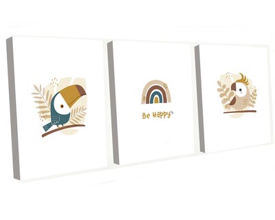 Foto 1 | Set de 3 Cuadros Decorativo Canvas Art Pájaros Tropicales y Arcoíris Multicolor 60 X 40 CM