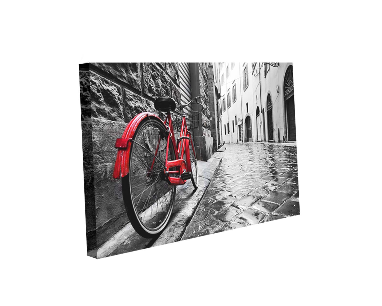 Foto 2 pulgar | Cuadro Decorativo Canvas Art Bici Roja Retro en la Calle del Casco Antiguo Multicolor 130 X 80 CM