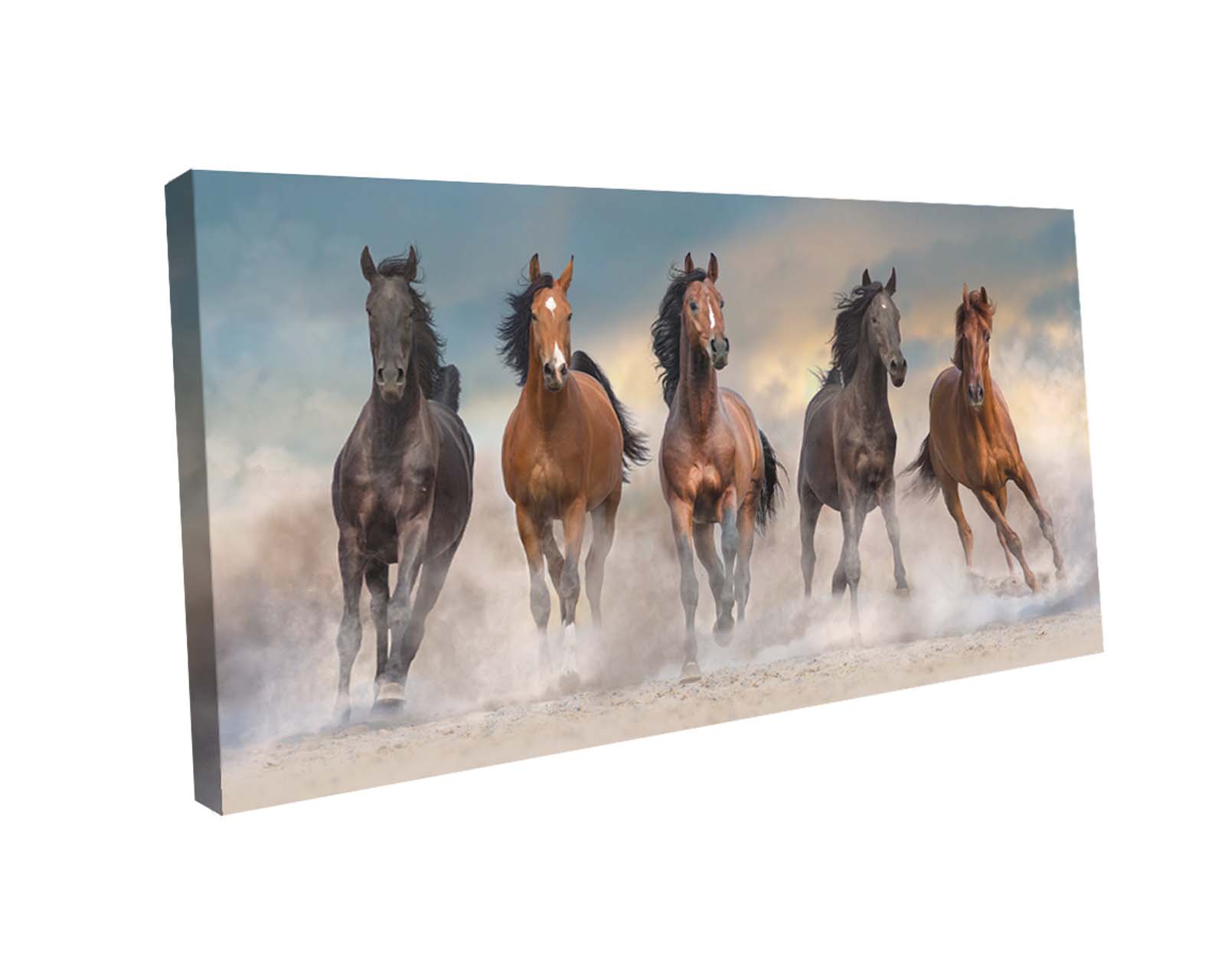 Cuadro Decorativo Canvas Art El Rebaño de Caballos Corre Rápido Multicolor 120 X 60 CM