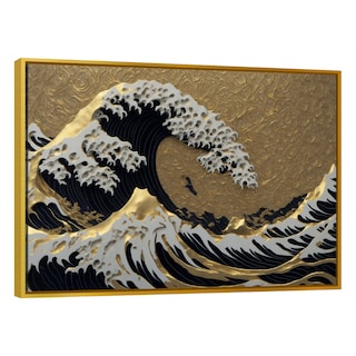 Foto 1 | Cuadro Canvas Revolution Ola De Kanagawa Dorada 90 x 60 cm con Marco color Dorado
