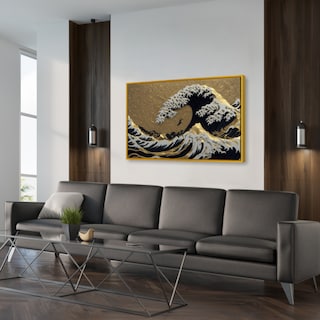 Foto 2 | Cuadro Canvas Revolution Ola De Kanagawa Dorada 90 x 60 cm con Marco color Dorado