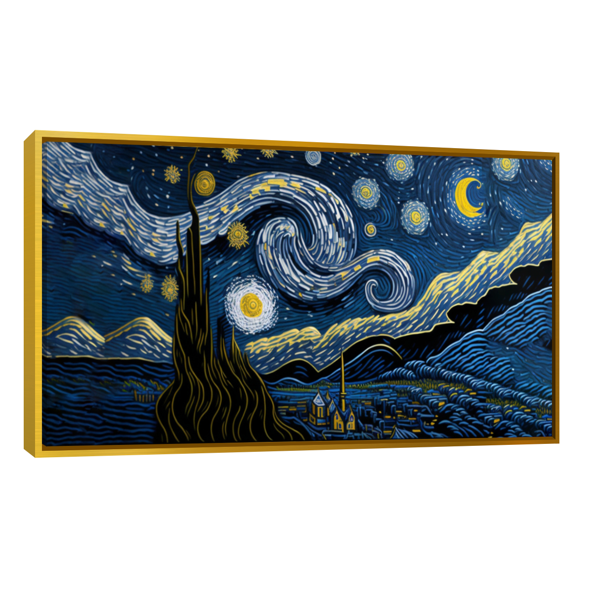 Cuadro Canvas Revolution Noche Estrellada 3d 120 x 60 cm con Marco color Dorado