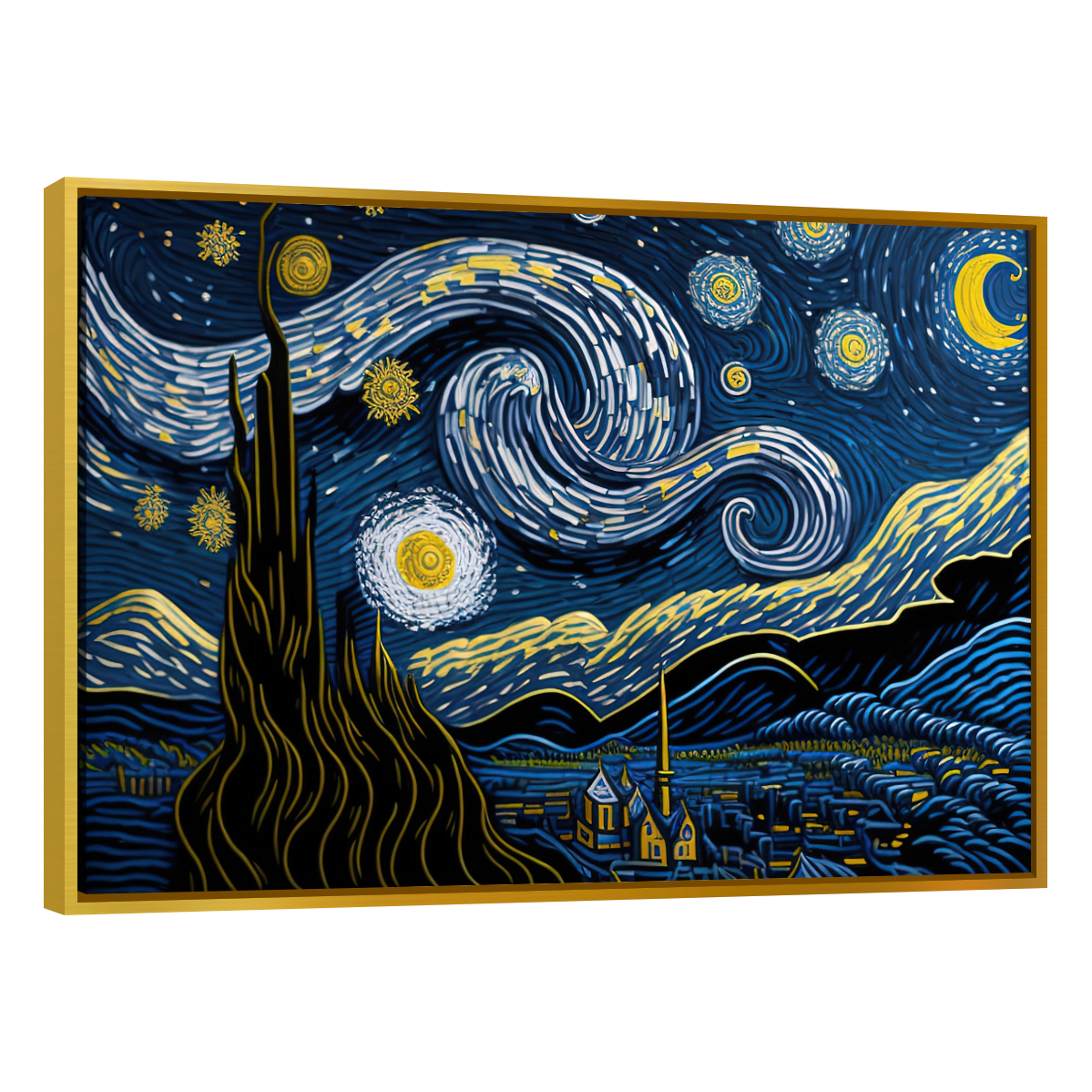 Cuadro Canvas Revolution Noche Estrellada 3d 90 x 60 cm con Marco color Dorado