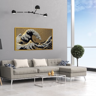 Foto 2 | Cuadro Canvas Revolution Ola de Kanagawa Dorada 120 x 60 cm con Marco color Dorado