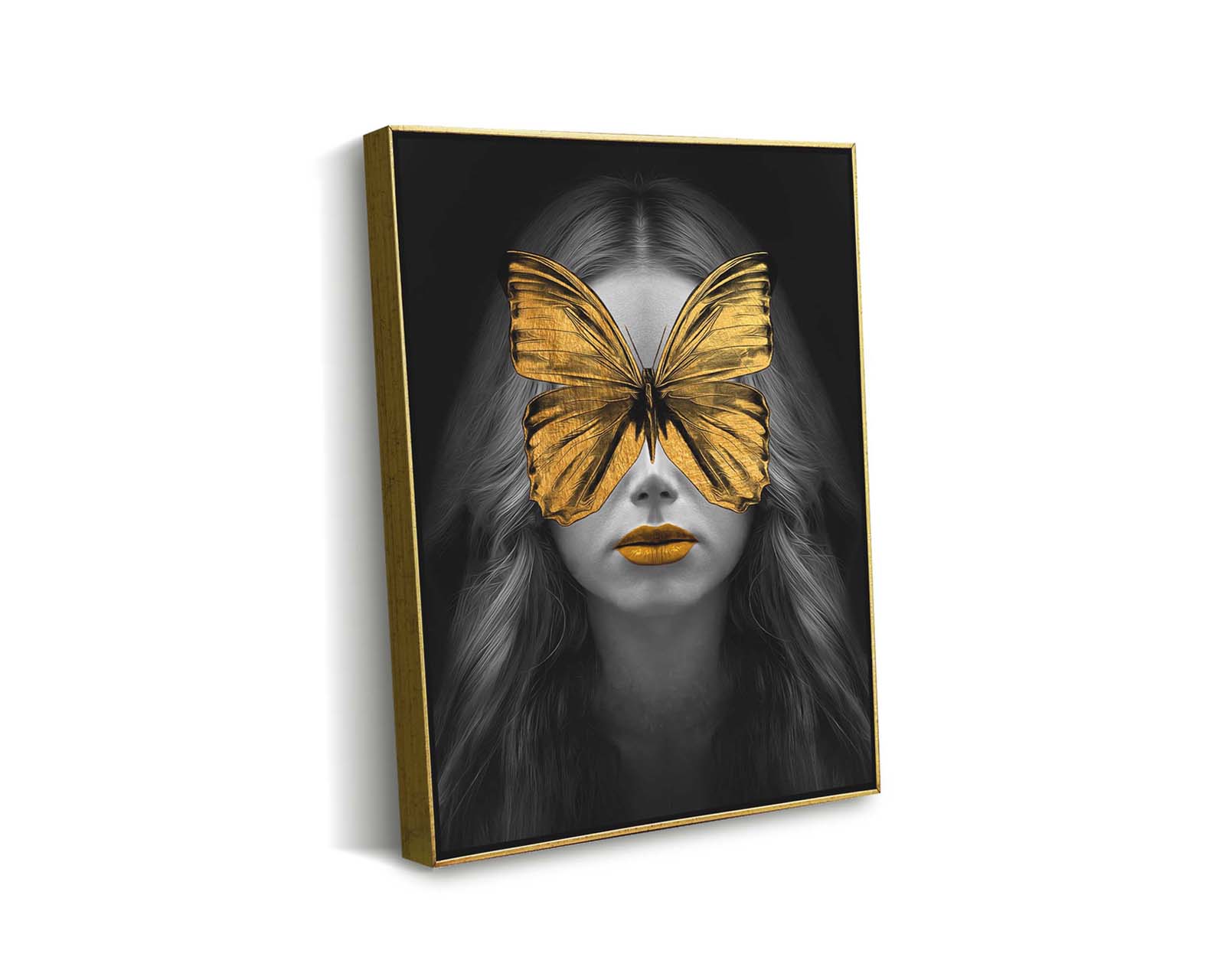 Cuadro Decorativo Canvas Art Mujer Blanco y Negro Mariposa