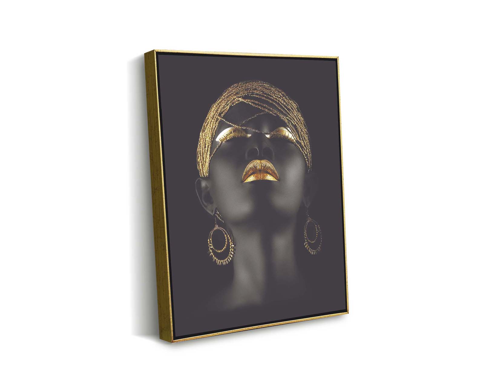 Cuadro Decorativo Canvas Art Mujer Labios Dorado y Negro