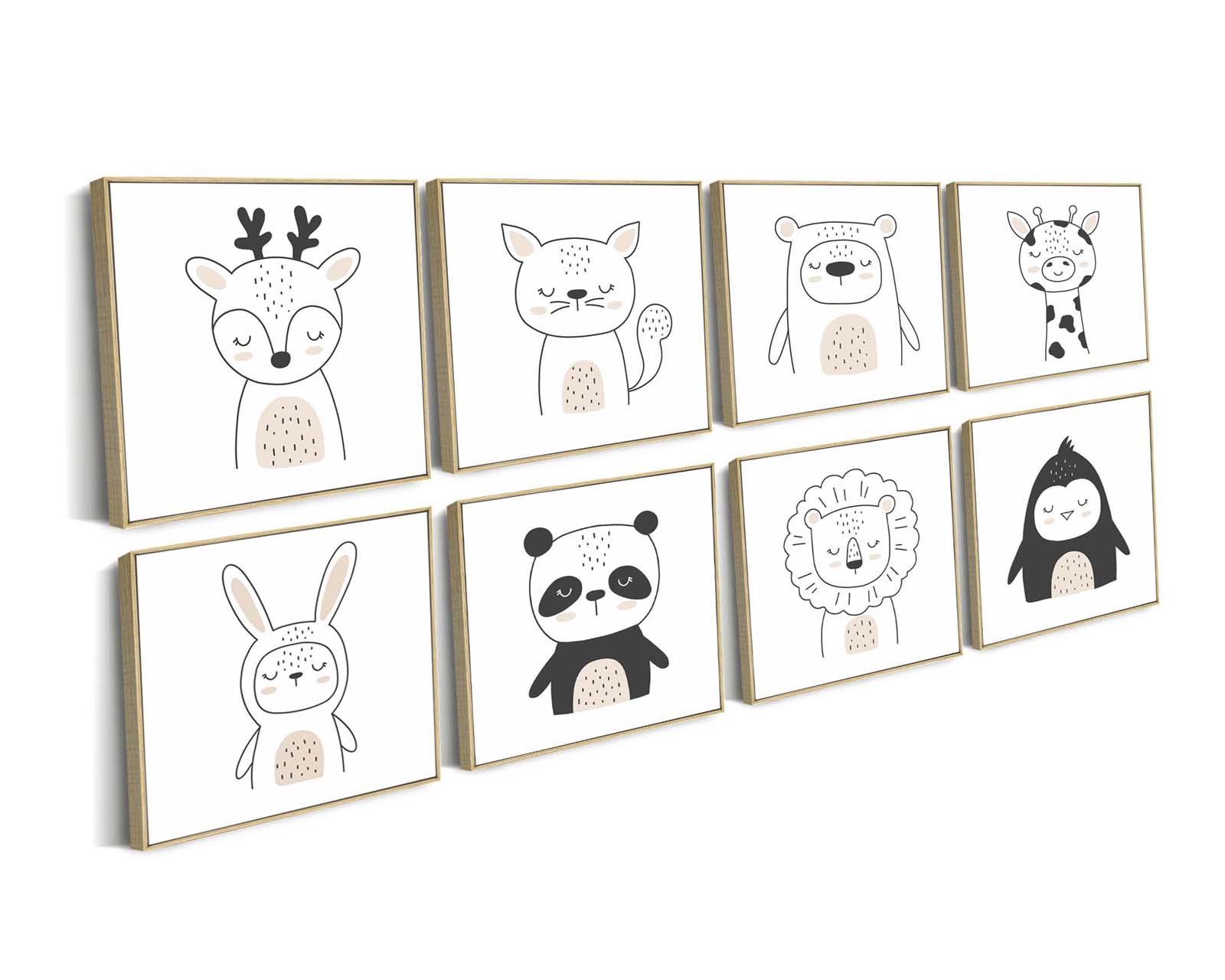 Set 8 Cuadros Decorativos Canvas Art Animalitos Tiernos y Tímidos