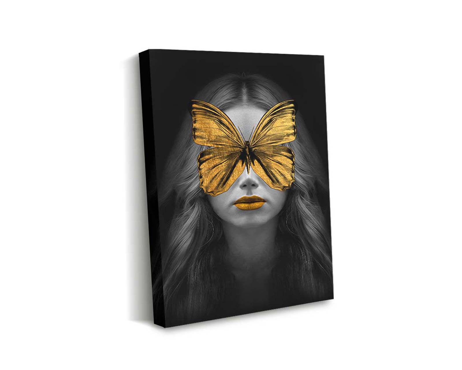 Cuadro Decorativo Canvas Art Mujer Blanco y Negro Mariposa