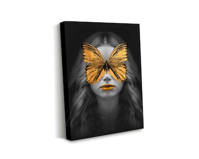 Foto 1 | Cuadro Decorativo Canvas Art Mujer Blanco y Negro Mariposa