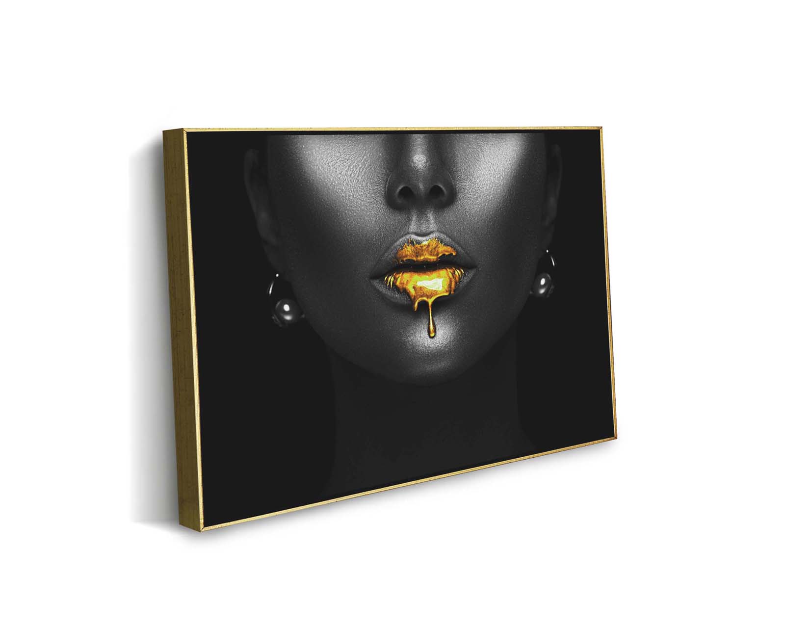 Foto 2 pulgar | Cuadro Decorativo Canvas Art Mujer Negra con Labios Goteando Dorado