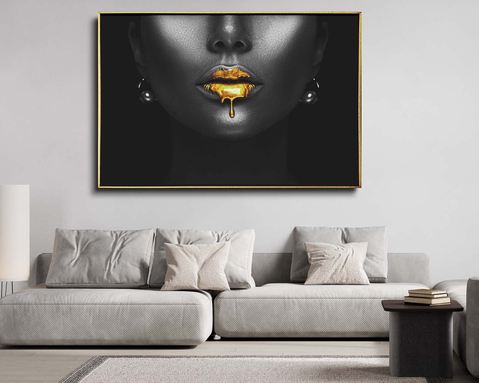 Foto 3 pulgar | Cuadro Decorativo Canvas Art Mujer Negra con Labios Goteando Dorado