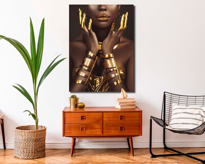 Foto 2 | Cuadro Decorativo Canvas Art Mujer con Dedos Labios Dorados