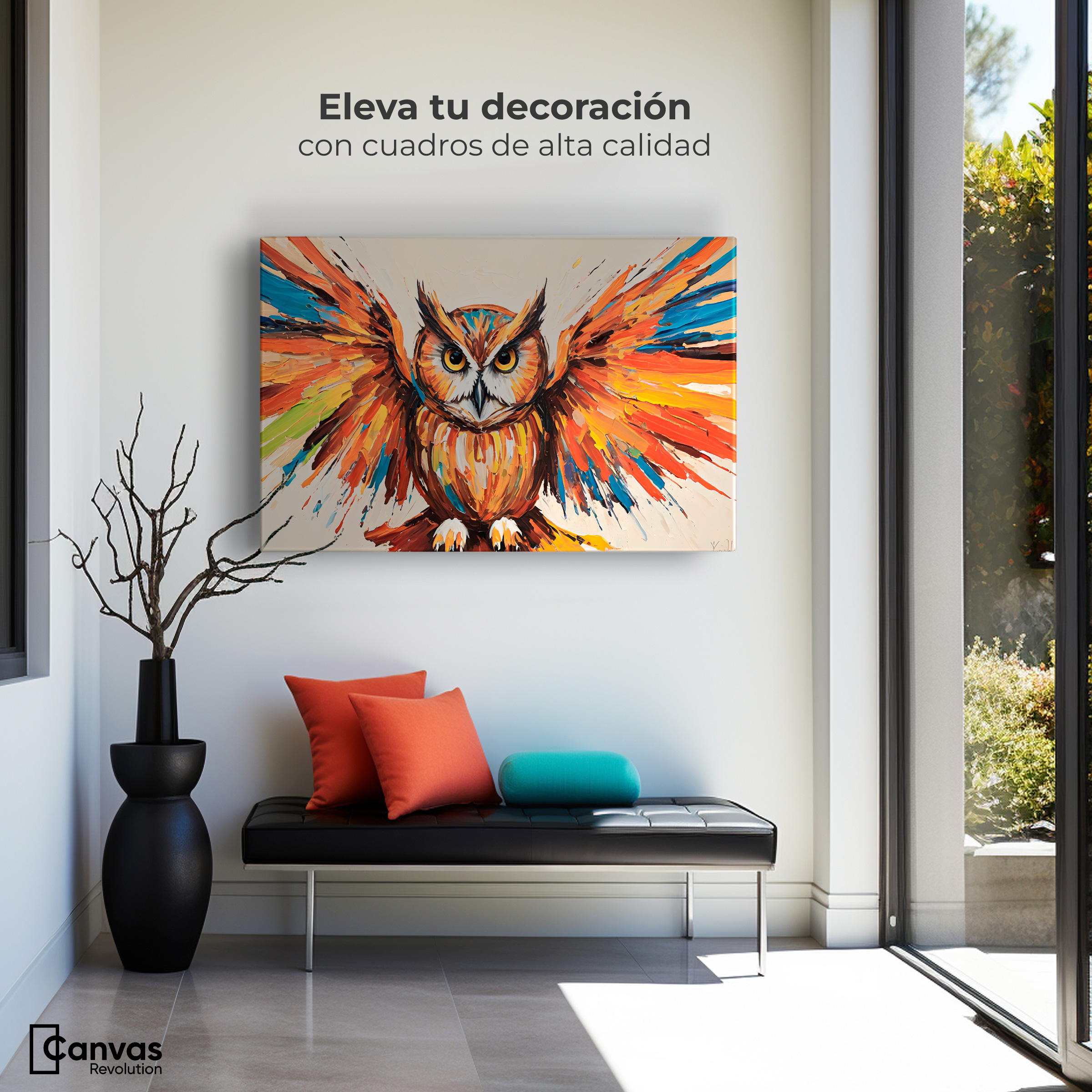 Foto 4 pulgar | Cuadro Decorativo Canvas Búho Alas Cromático 90x60