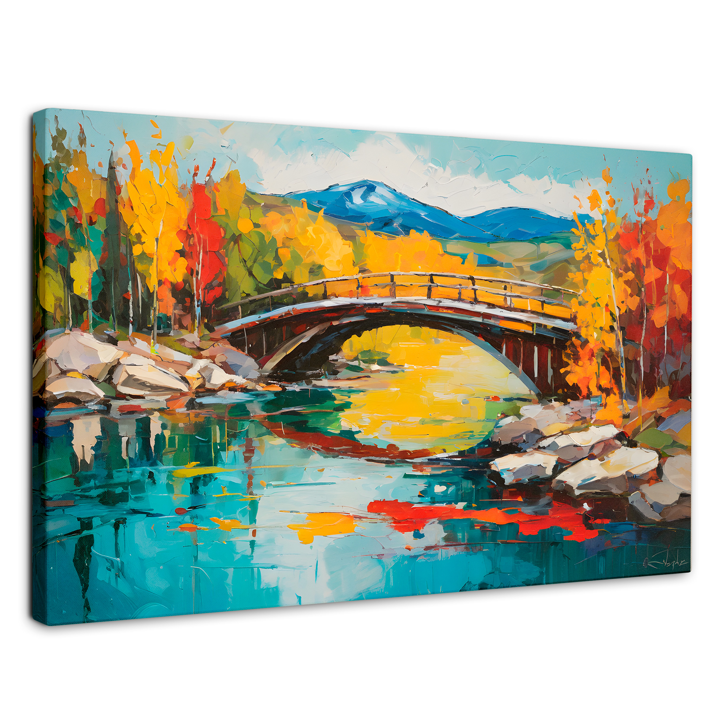 Cuadro Decorativo Canvas Puente Otoñal Áureo 90x60