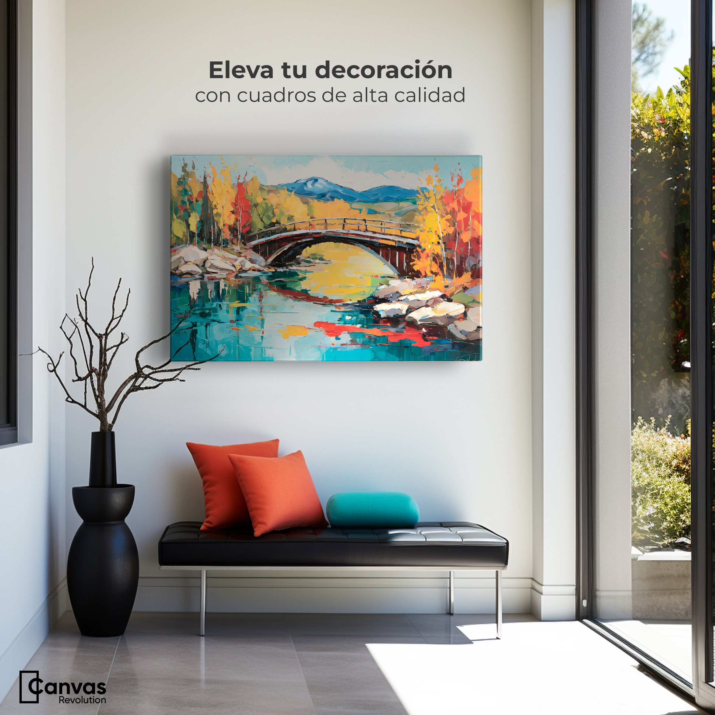 Foto 4 pulgar | Cuadro Decorativo Canvas Puente Otoñal Áureo 90x60