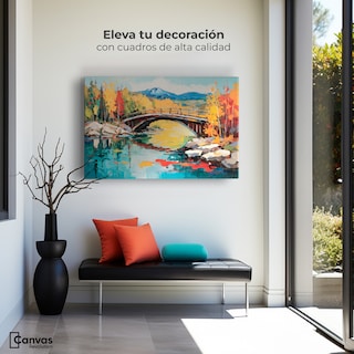 Foto 3 | Cuadro Decorativo Canvas Puente Otoñal Áureo 90x60