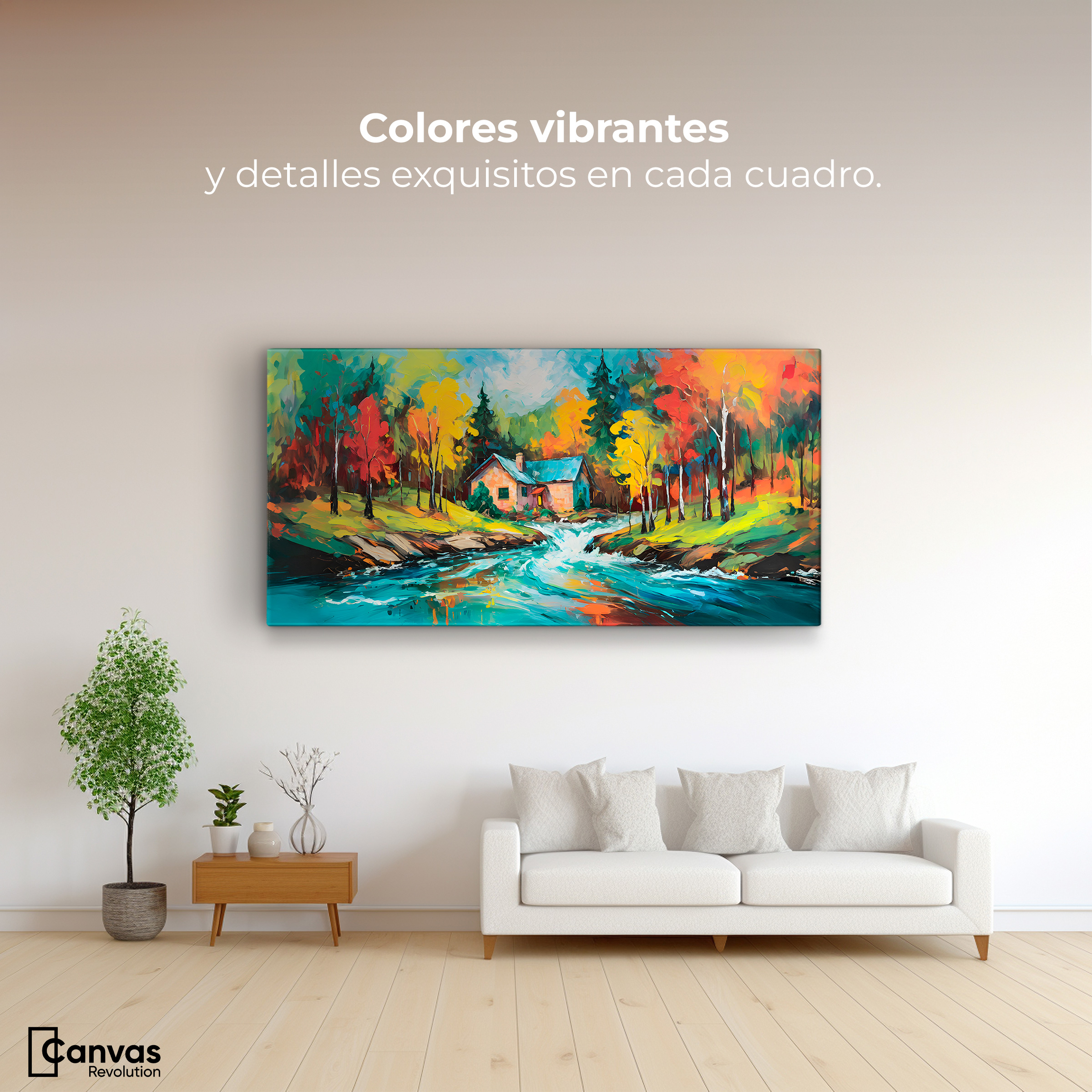 Foto 3 pulgar | Cuadro Decorativo Canvas Cabaña Bosque Otoño 120x60