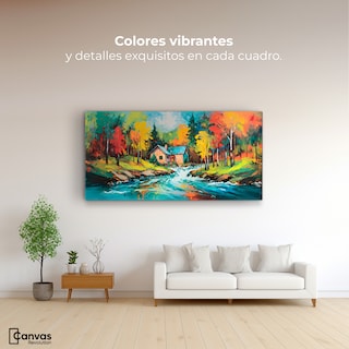 Foto 2 | Cuadro Decorativo Canvas Cabaña Bosque Otoño 120x60