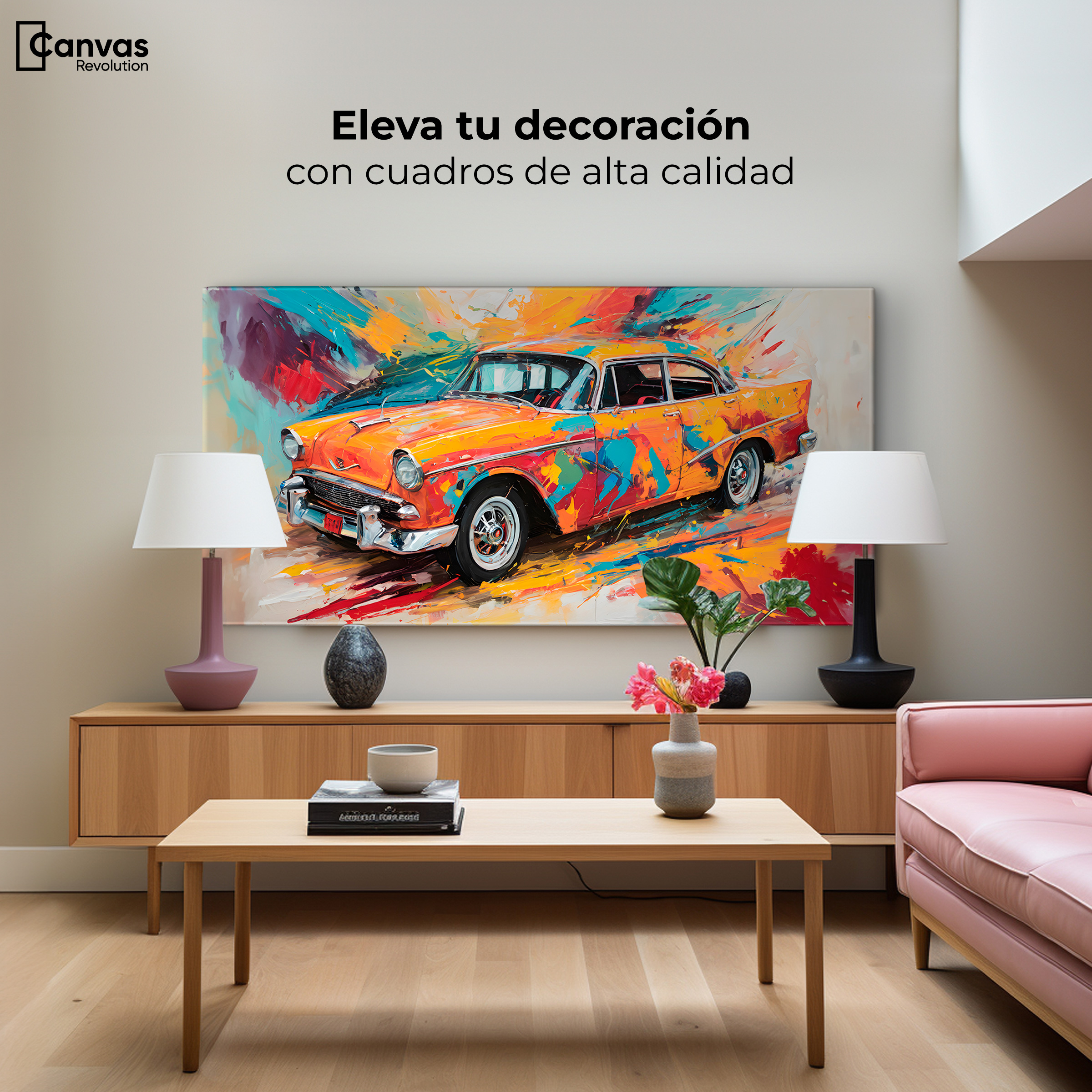 Foto 4 pulgar | Cuadro Decorativo Canvas Auto Retro Colorido 120x60