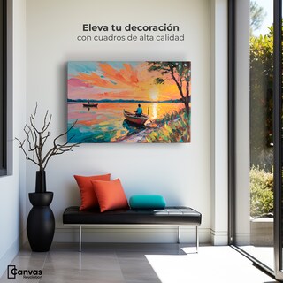 Foto 3 | Cuadro Decorativo Canvas Atardecer Lago 90x60