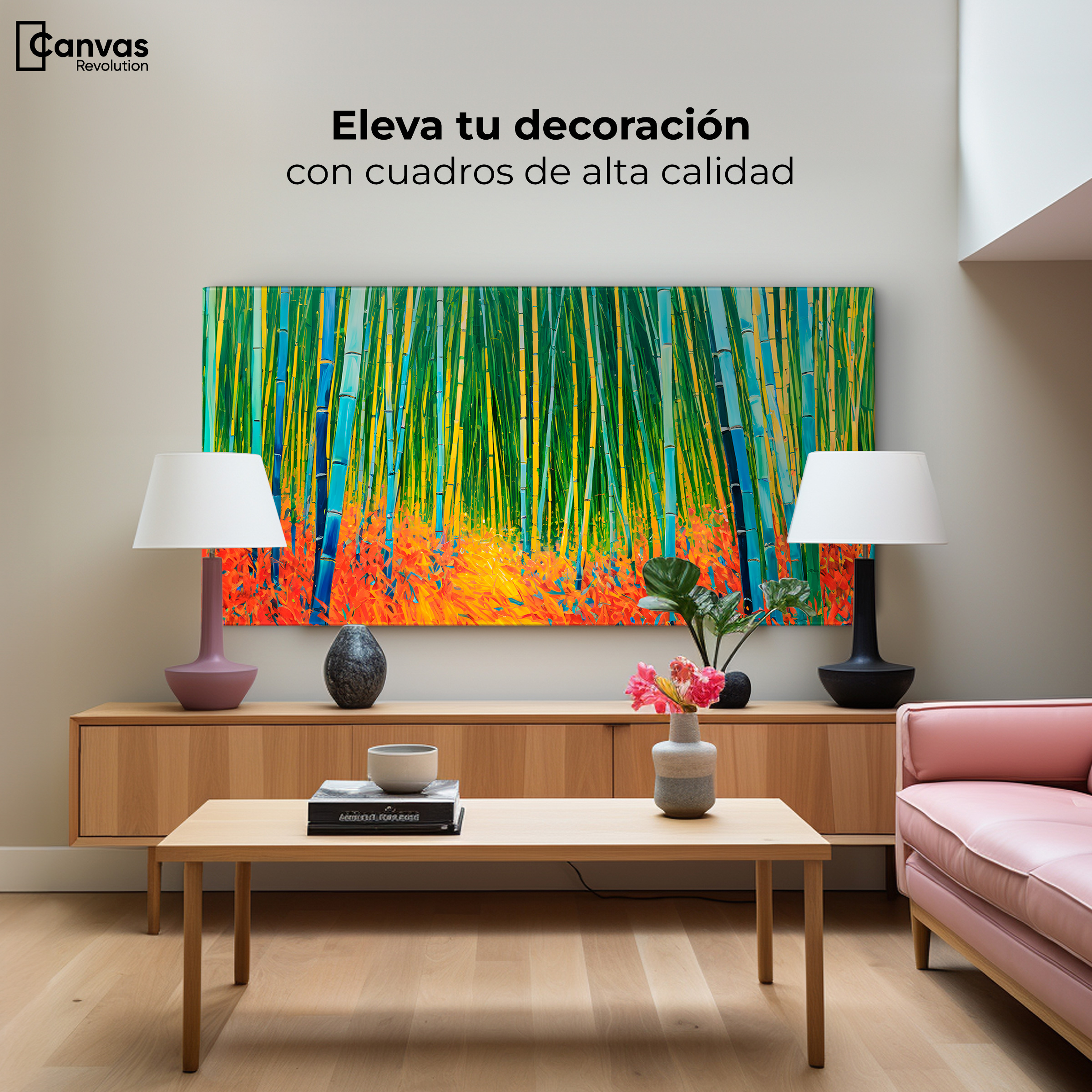 Foto 4 pulgar | Cuadro Decorativo Canvas Bosque Bambú Verde 120x60