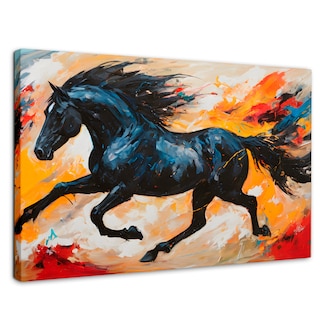 Foto 1 | Cuadro Decorativo Canvas Caballo Negro Trote 90x60