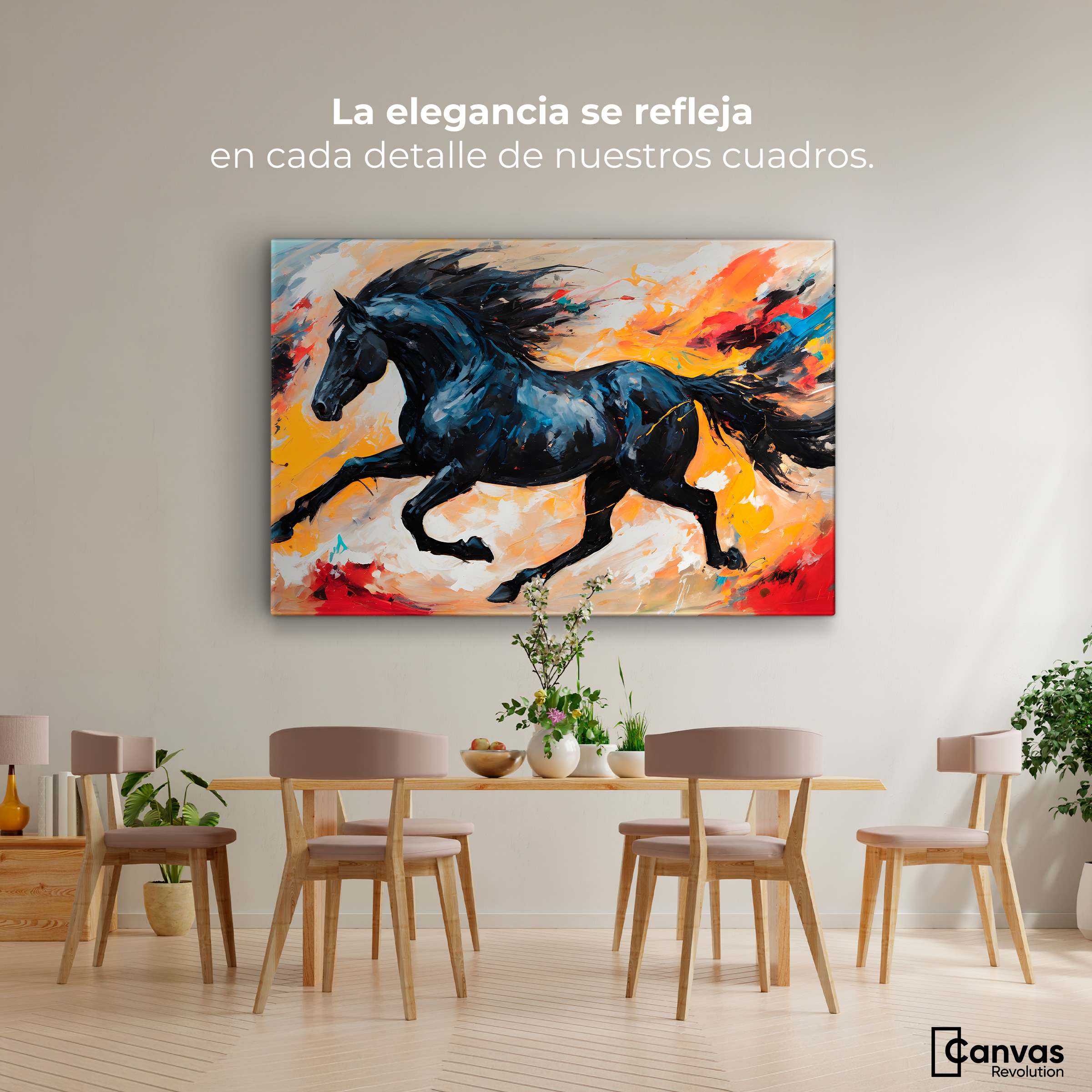 Foto 3 pulgar | Cuadro Decorativo Canvas Caballo Negro Trote 90x60