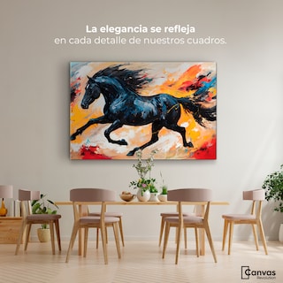 Foto 2 | Cuadro Decorativo Canvas Caballo Negro Trote 90x60