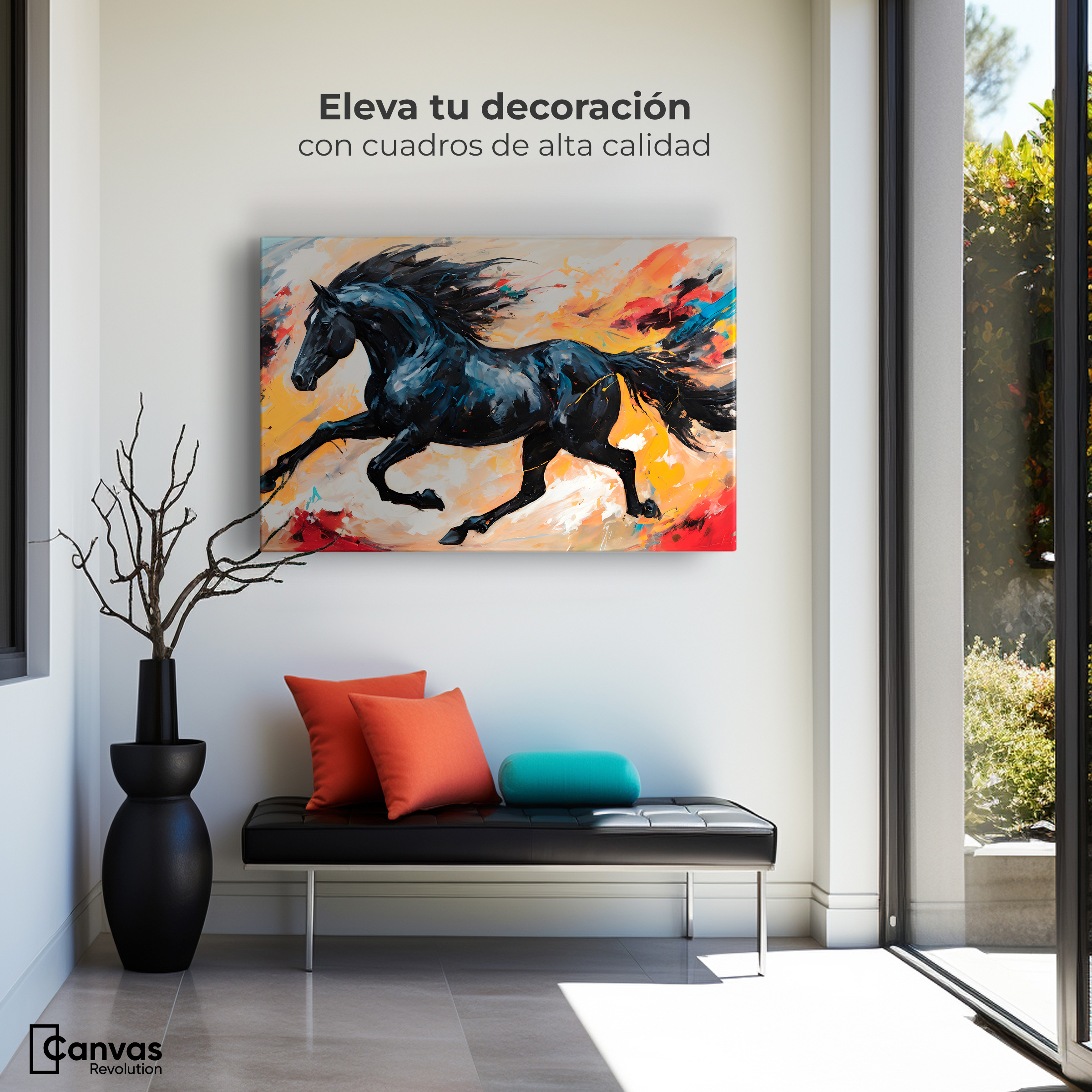 Foto 4 pulgar | Cuadro Decorativo Canvas Caballo Negro Trote 90x60