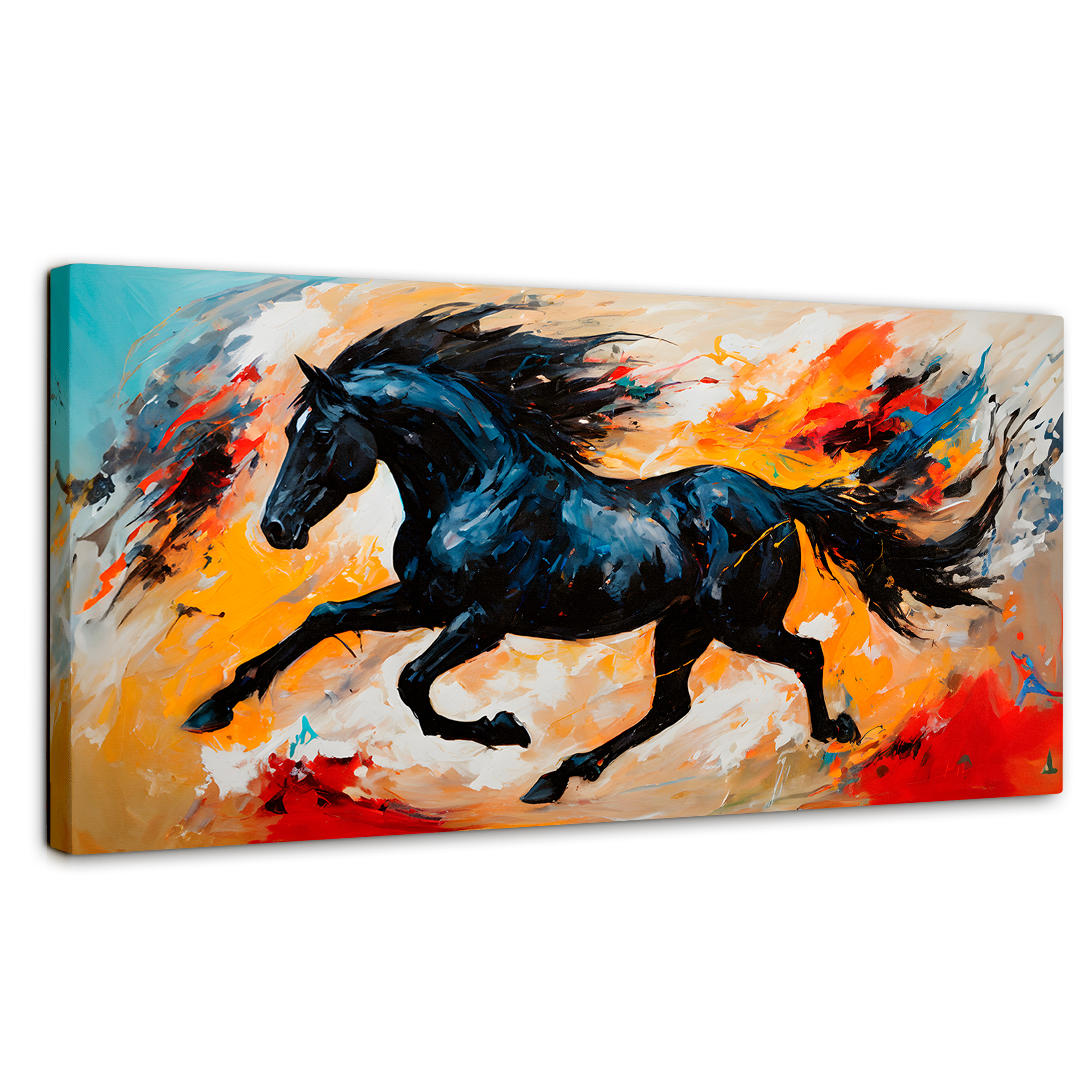 Cuadro Decorativo Canvas Caballo Negro Trote 120x60