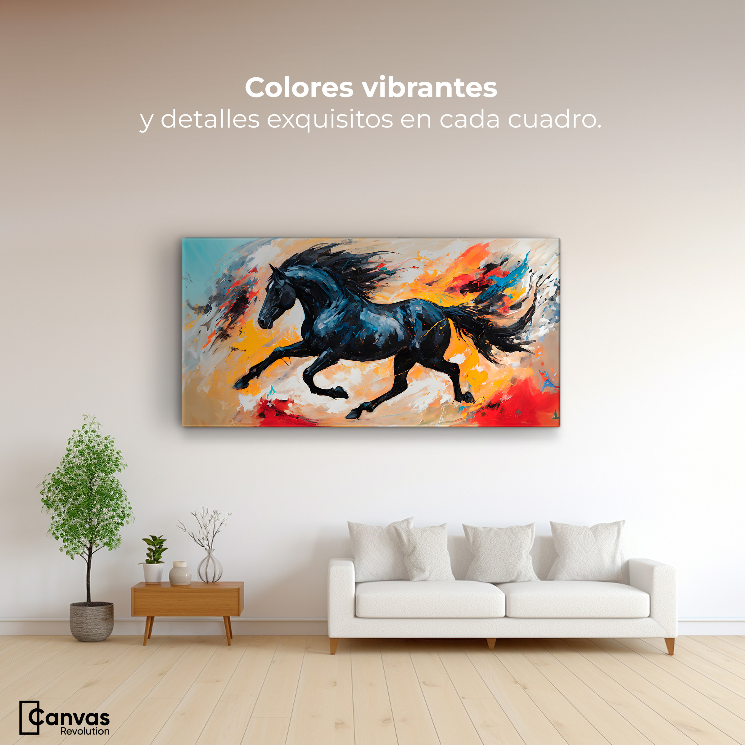 Foto 2 | Cuadro Decorativo Canvas Caballo Negro Trote 120x60