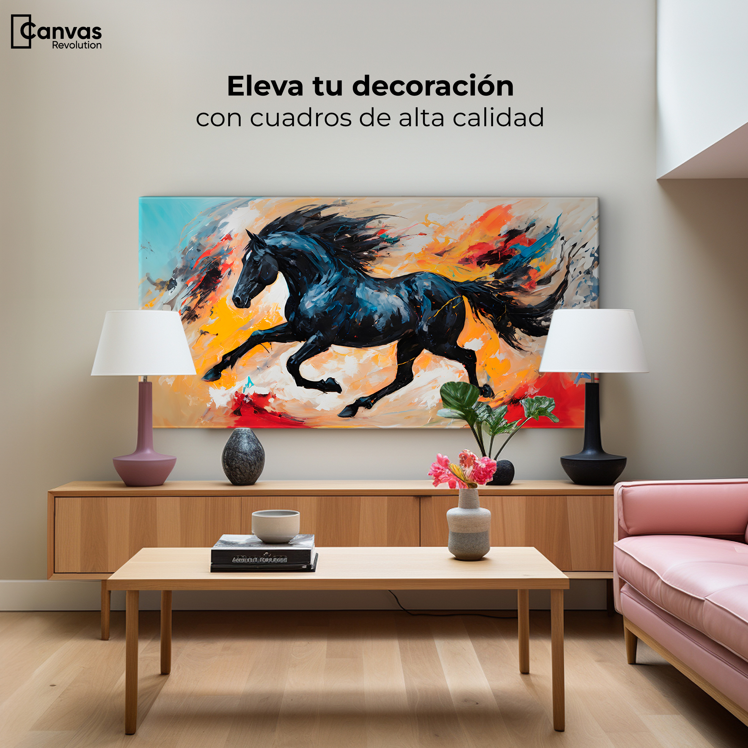 Foto 4 pulgar | Cuadro Decorativo Canvas Caballo Negro Trote 120x60