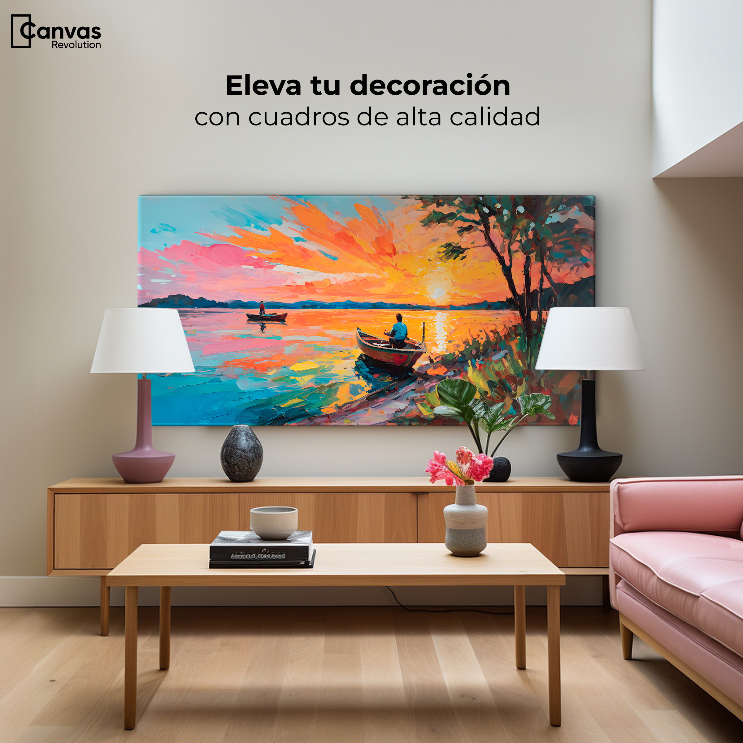 Foto 4 pulgar | Cuadro Decorativo Canvas Atardecer Lago 120x60