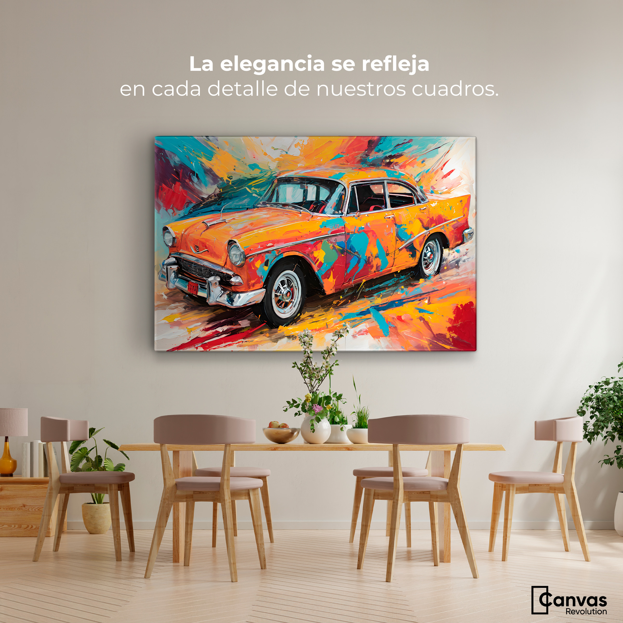 Foto 3 pulgar | Cuadro Decorativo Canvas Auto Retro Colorido 90x60