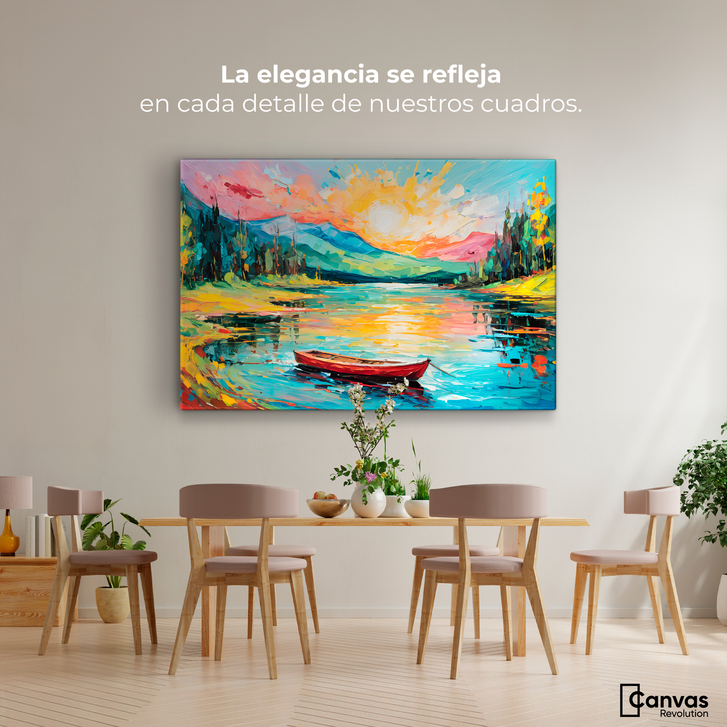 Foto 3 pulgar | Cuadro Decorativo Canvas Reflejos Bote Lago 90x60