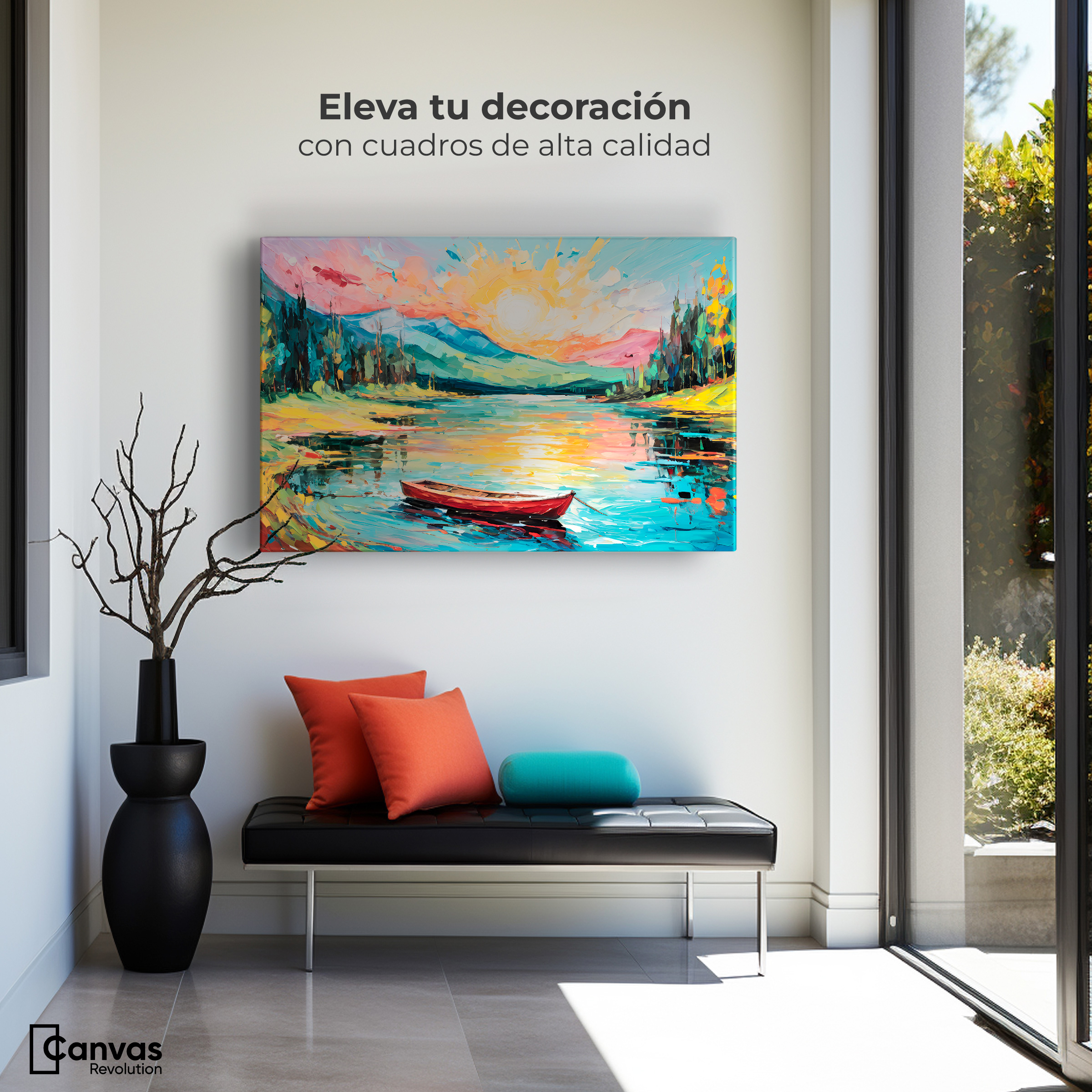 Foto 4 pulgar | Cuadro Decorativo Canvas Reflejos Bote Lago 90x60