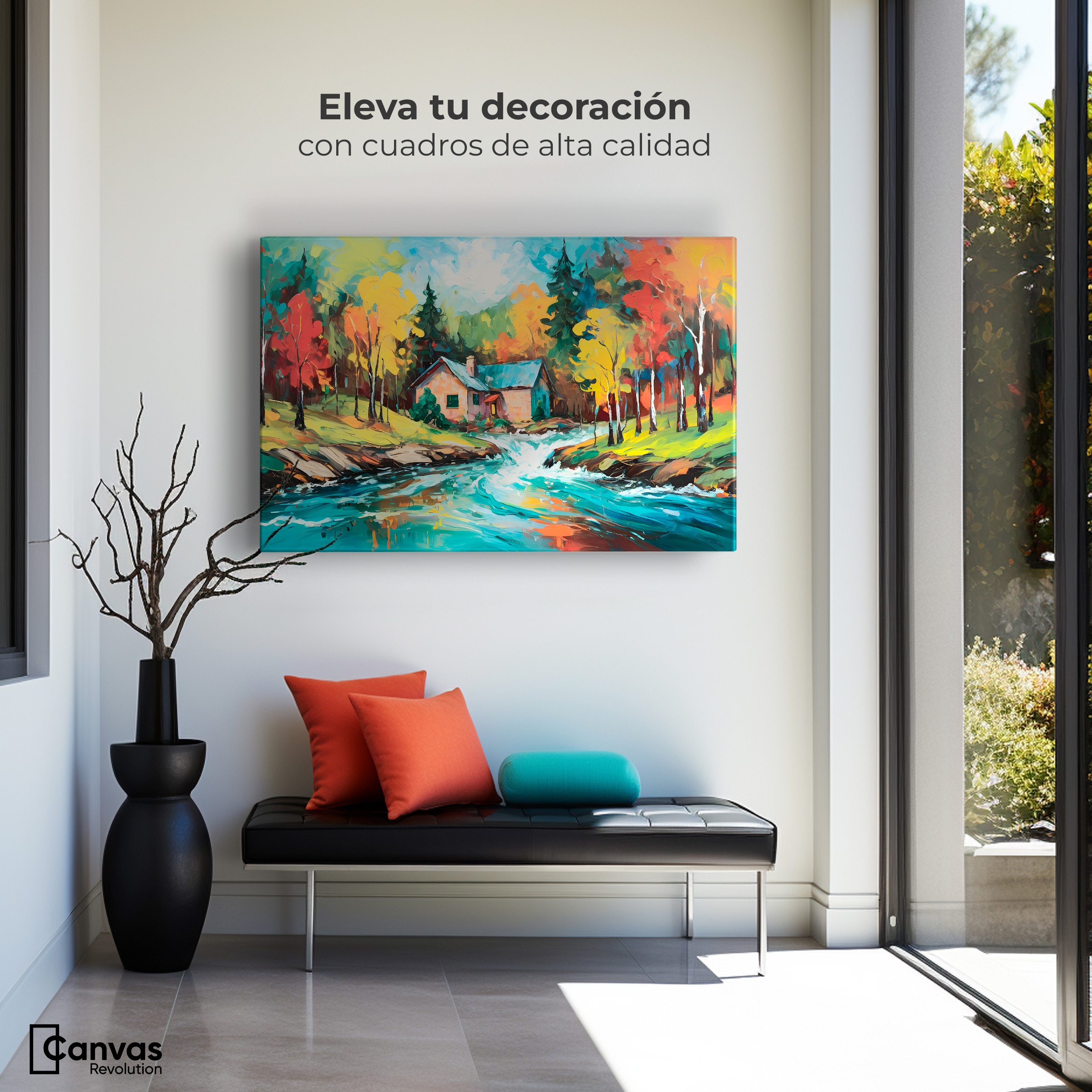 Foto 4 pulgar | Cuadro Decorativo Canvas Cabaña Bosque Otoño 90x60