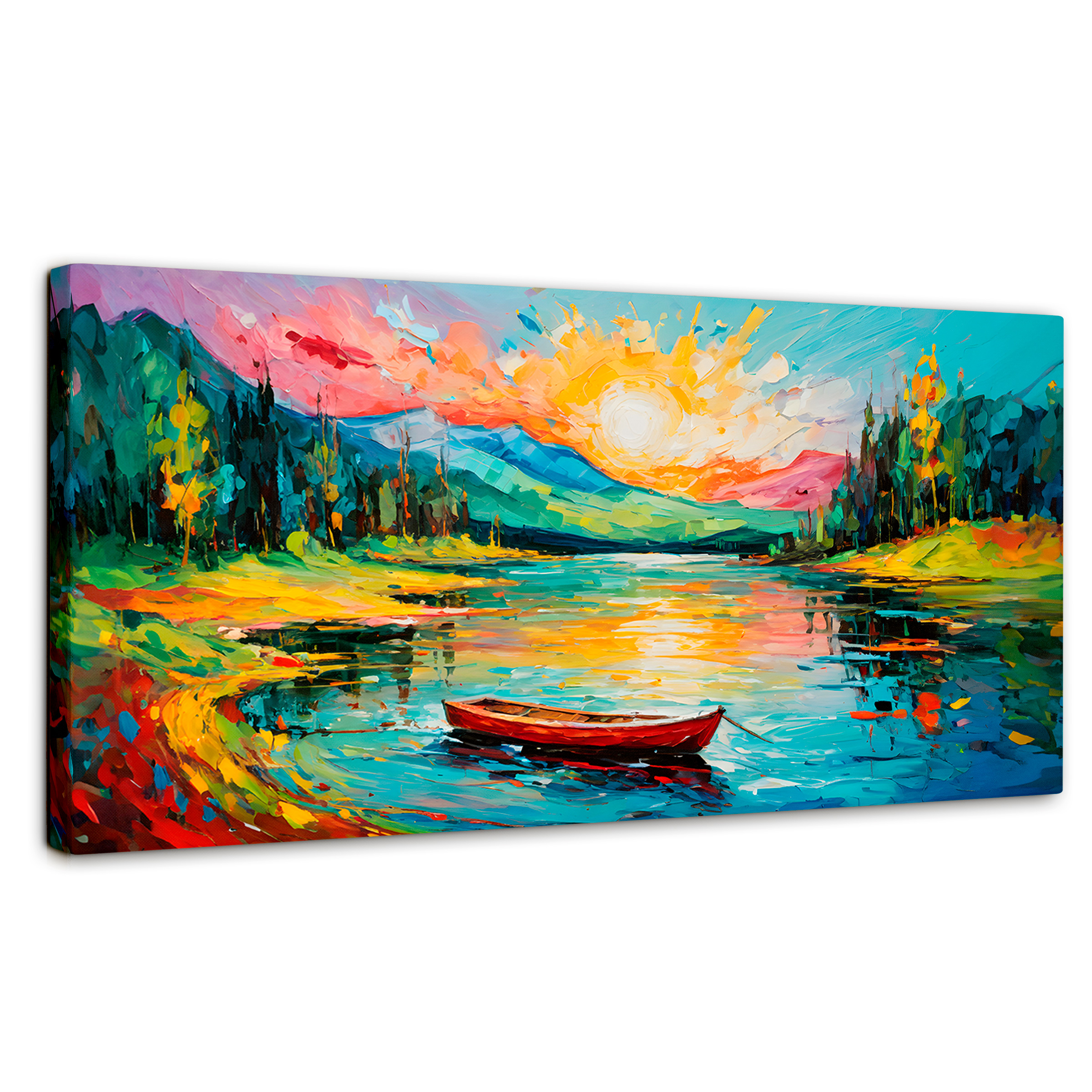 Cuadro Decorativo Canvas Reflejos Bote Lago 120x60